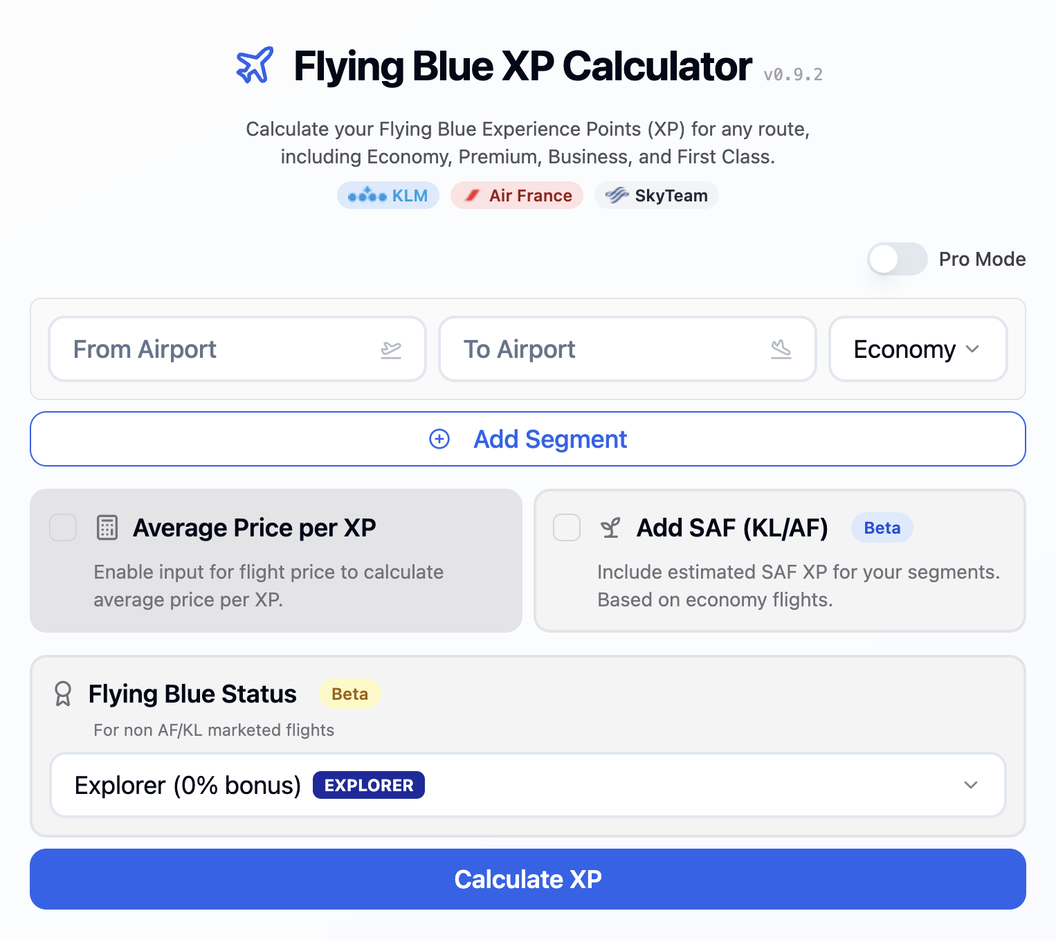 De ultieme Flying Blue XP calculator voor KLM en SkyTeam vluchten